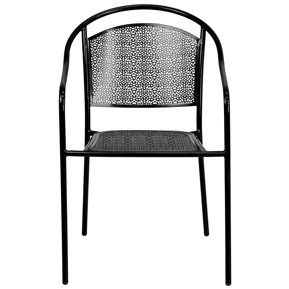 Commercial Grade Black Indoor-Outdoor Steel Patio Arm Chair with Round Back. Picture 5