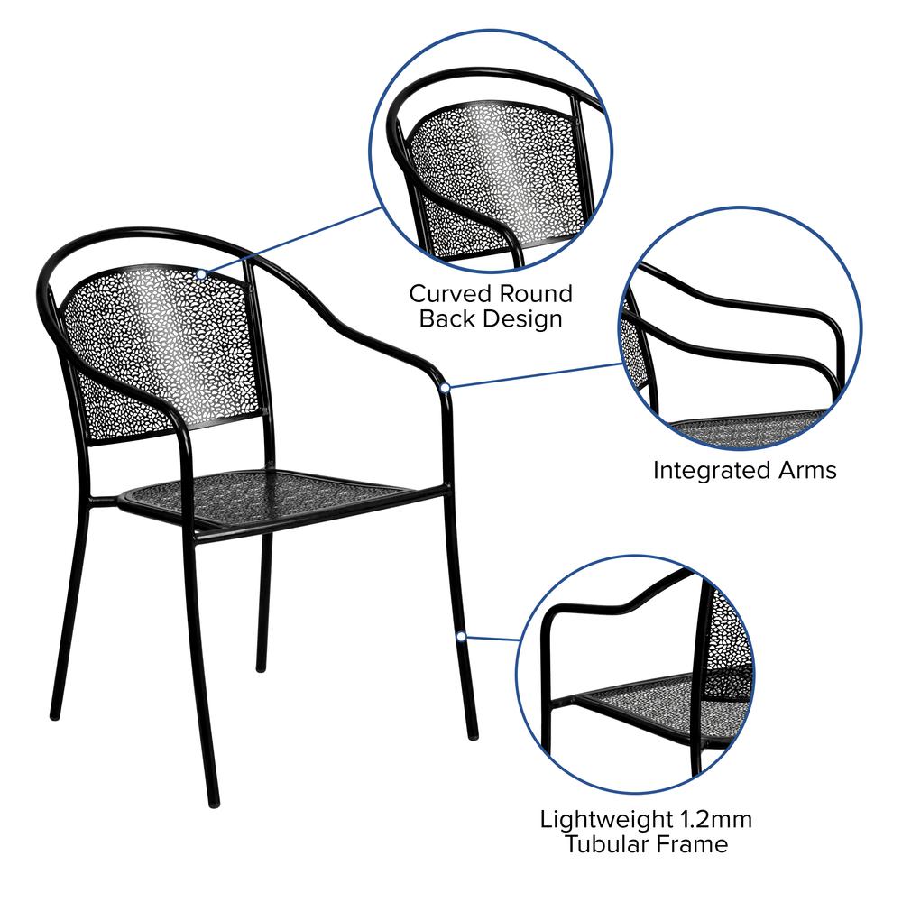 Commercial Grade Black Indoor-Outdoor Steel Patio Arm Chair with Round Back. Picture 6