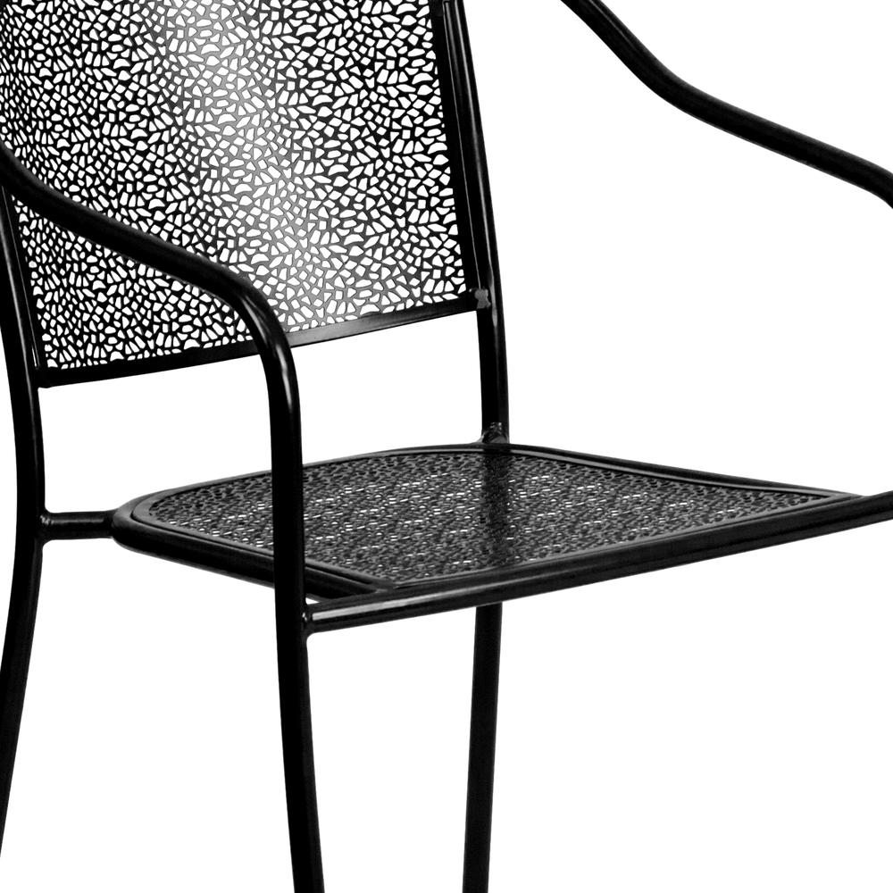Commercial Grade Black Indoor-Outdoor Steel Patio Arm Chair with Round Back. Picture 7