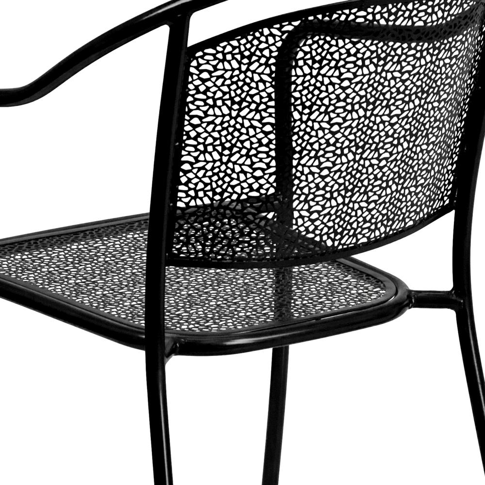 Commercial Grade Black Indoor-Outdoor Steel Patio Arm Chair with Round Back. Picture 8