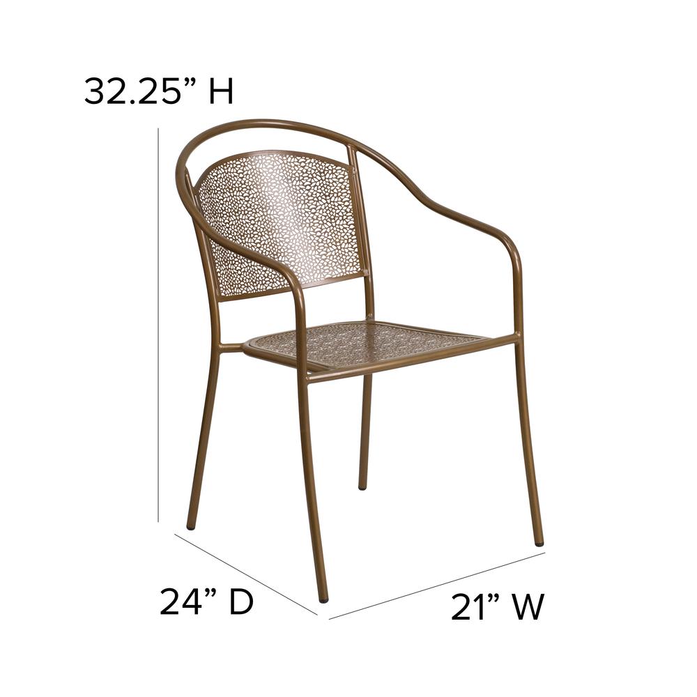 Commercial Grade Gold Indoor-Outdoor Steel Patio Arm Chair with Round Back. Picture 2