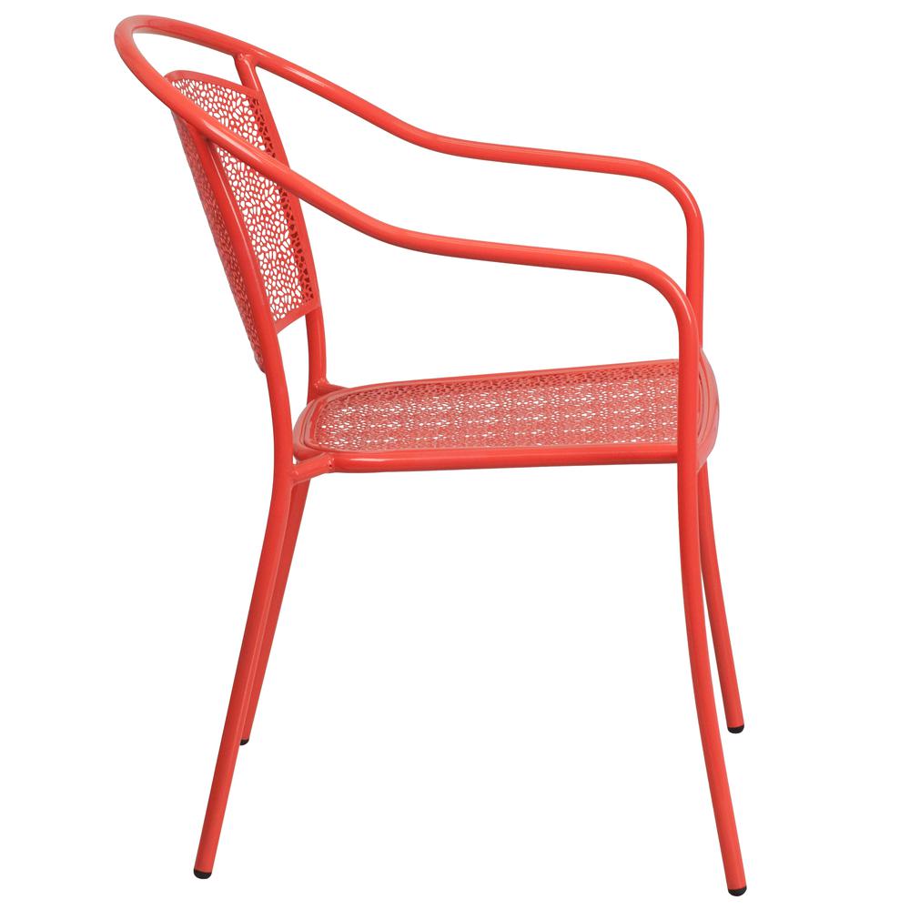 Commercial Grade Coral Indoor-Outdoor Steel Patio Arm Chair with Round Back. Picture 2