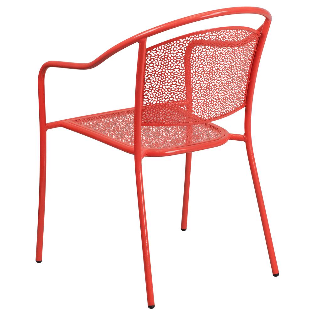Commercial Grade Coral Indoor-Outdoor Steel Patio Arm Chair with Round Back. Picture 3