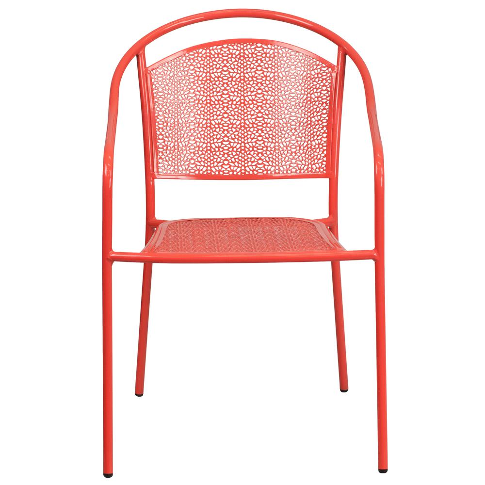 Commercial Grade Coral Indoor-Outdoor Steel Patio Arm Chair with Round Back. Picture 4