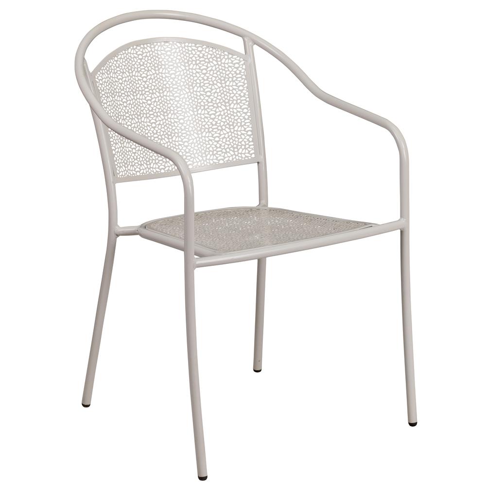 Commercial Grade Light Gray Indoor-Outdoor Steel Patio Arm Chair with Round Back. The main picture.