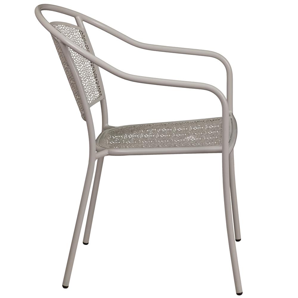 Commercial Grade Light Gray Indoor-Outdoor Steel Patio Arm Chair with Round Back. Picture 2