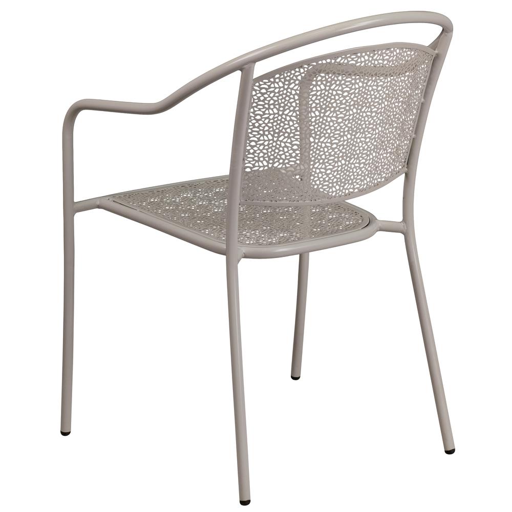Commercial Grade Light Gray Indoor-Outdoor Steel Patio Arm Chair with Round Back. Picture 3