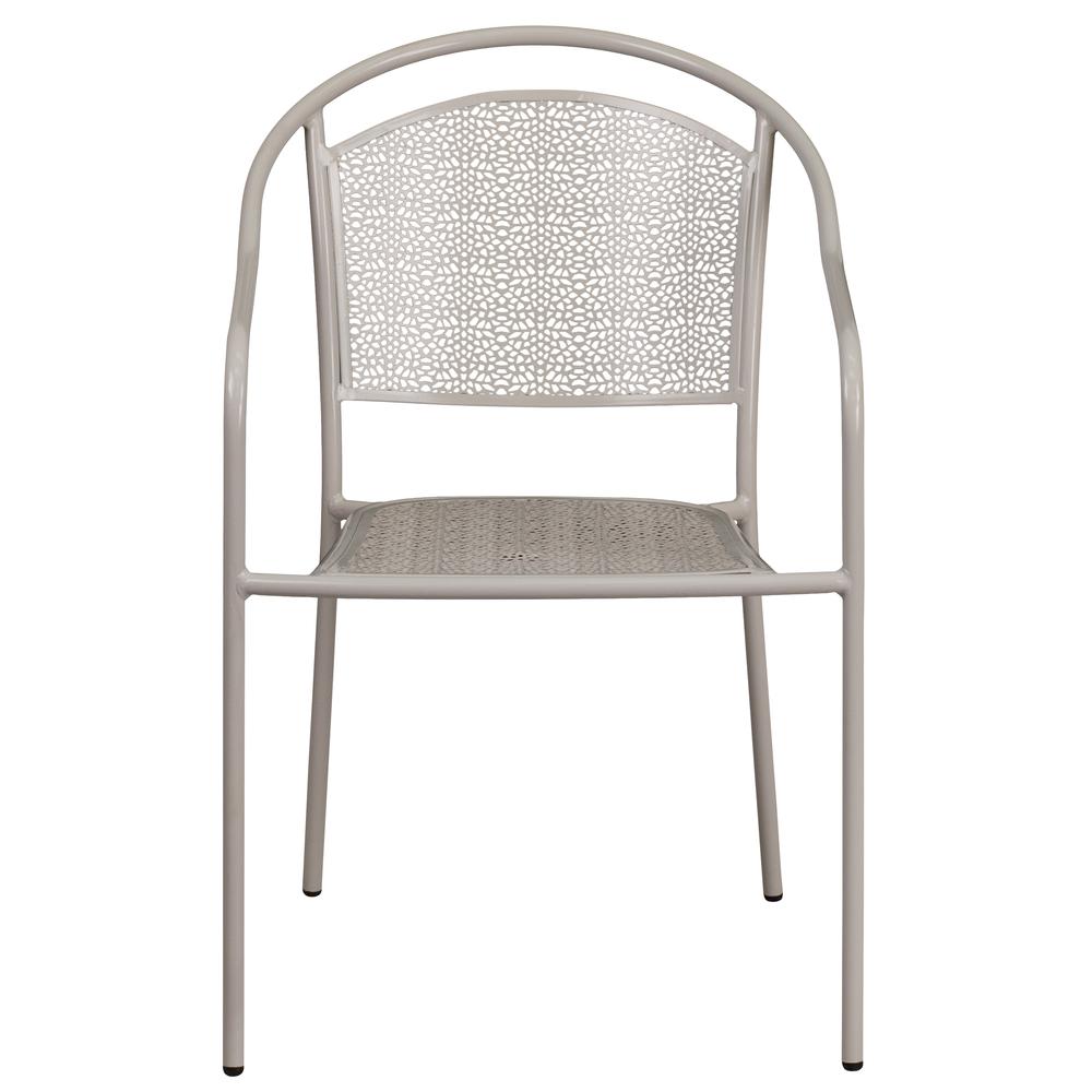 Commercial Grade Light Gray Indoor-Outdoor Steel Patio Arm Chair with Round Back. Picture 4