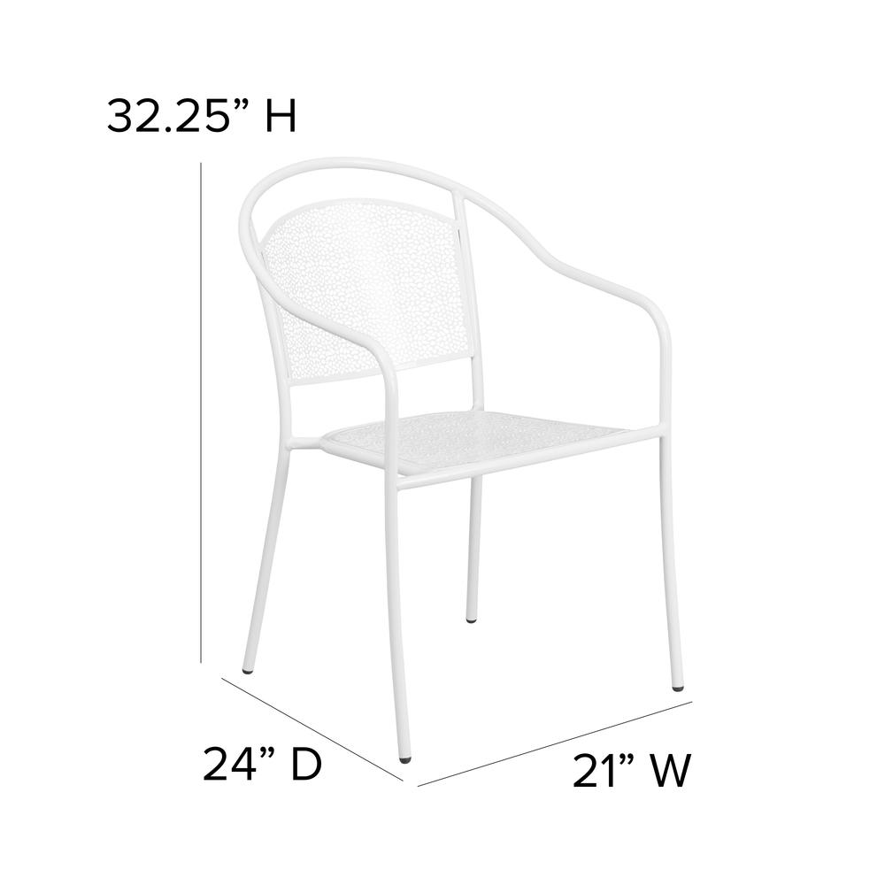Commercial Grade White Indoor-Outdoor Steel Patio Arm Chair with Round Back. Picture 2