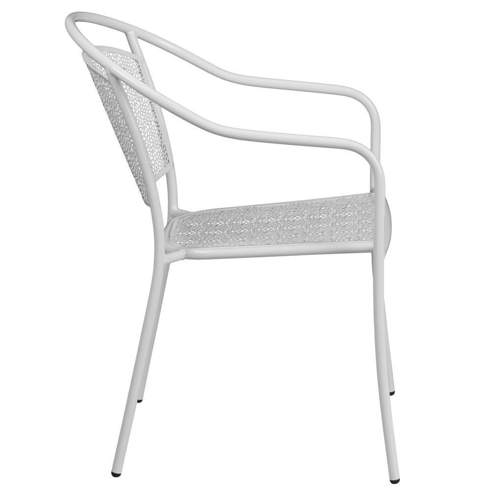 Commercial Grade White Indoor-Outdoor Steel Patio Arm Chair with Round Back. Picture 2