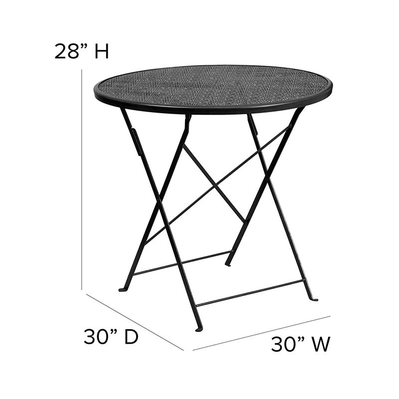 Commercial Grade 30" Round Black Indoor-Outdoor Steel Folding Patio Table. Picture 6
