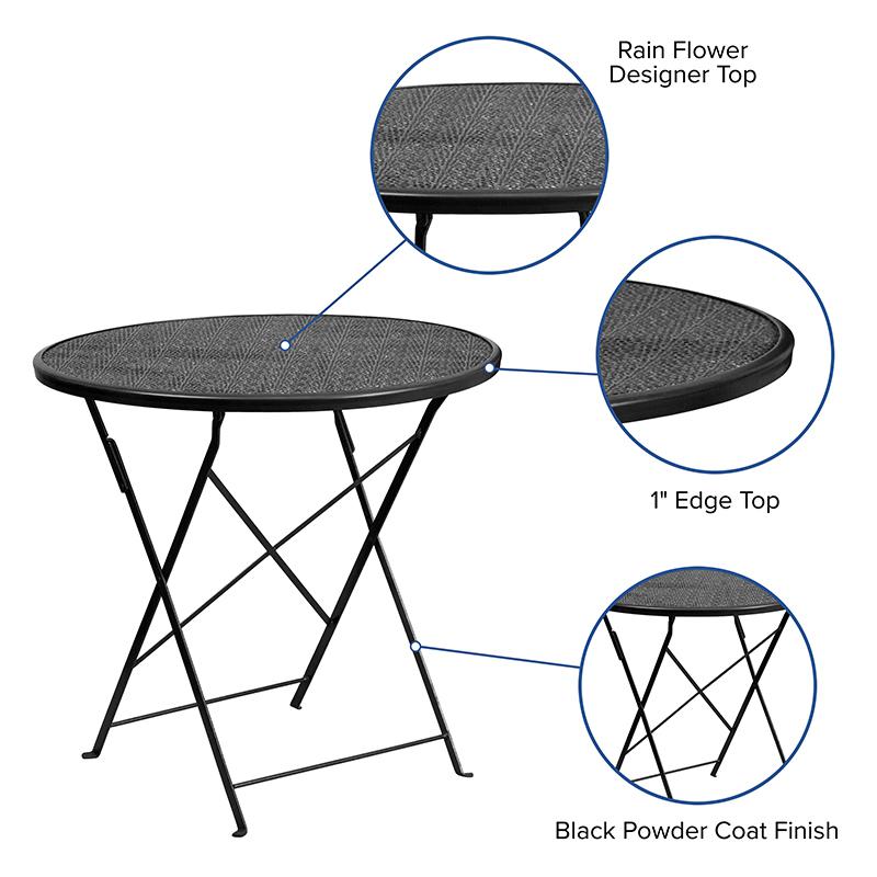 Commercial Grade 30" Round Black Indoor-Outdoor Steel Folding Patio Table. Picture 5