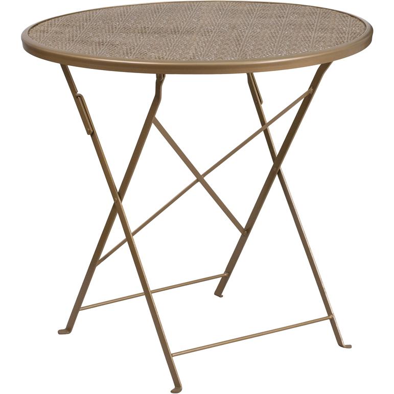 Commercial Grade 30" Round Gold Indoor-Outdoor Steel Folding Patio Table. Picture 2