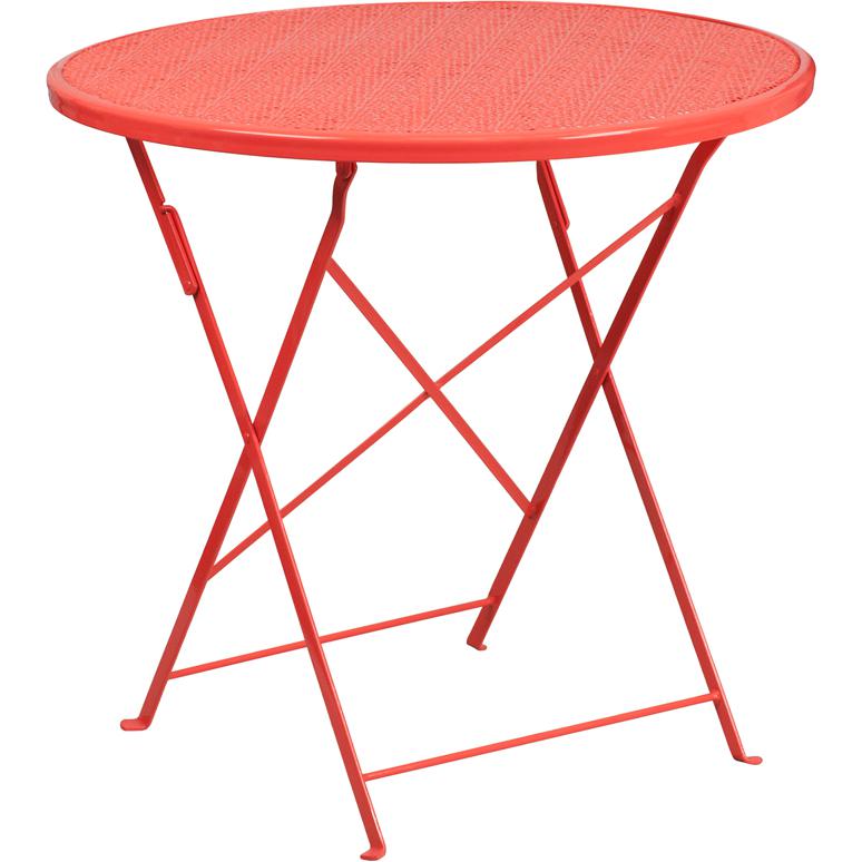 Commercial Grade 30" Round Coral Indoor-Outdoor Steel Folding Patio Table. Picture 2