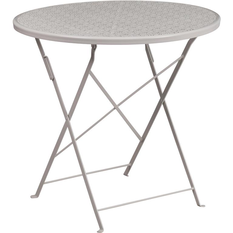 30" Round Light Gray Indoor-Outdoor Steel Folding Patio Table. Picture 2