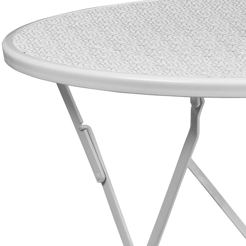 Commercial Grade 30" Round White Indoor-Outdoor Steel Folding Patio Table. Picture 7