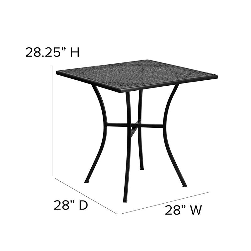 Commercial Grade 28" Square Black Indoor-Outdoor Steel Patio Table. Picture 6
