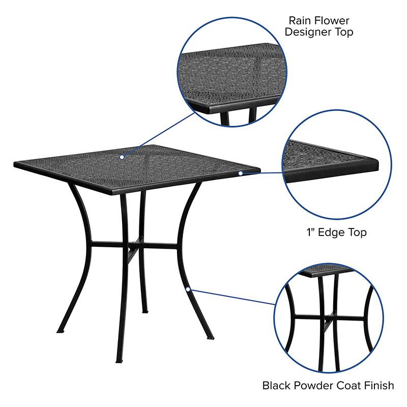 Commercial Grade 28" Square Black Indoor-Outdoor Steel Patio Table. Picture 5