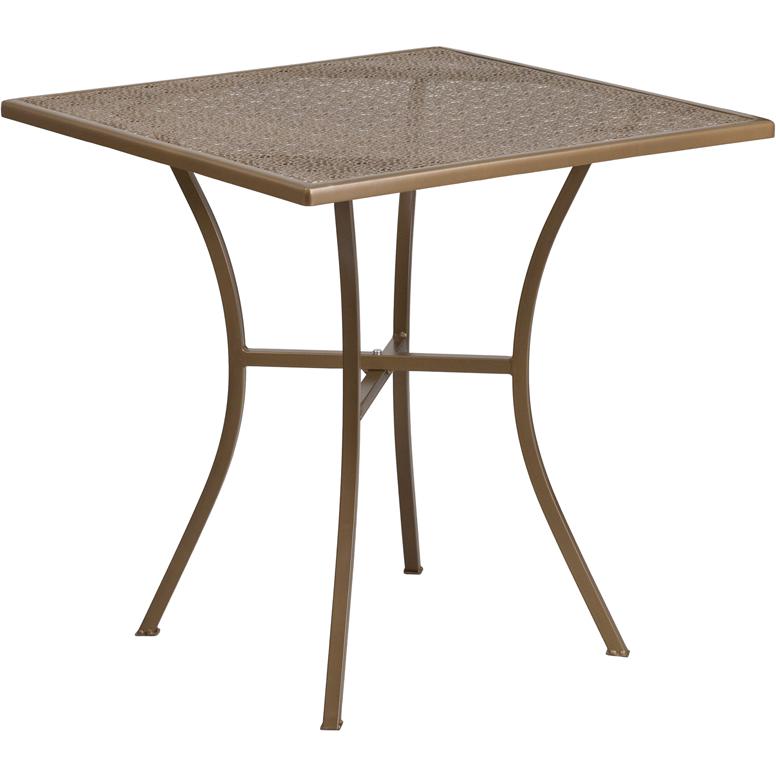Commercial Grade 28" Square Gold Indoor-Outdoor Steel Patio Table. Picture 2