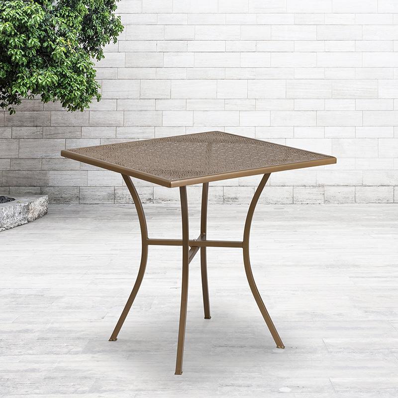Commercial Grade 28" Square Gold Indoor-Outdoor Steel Patio Table. Picture 1