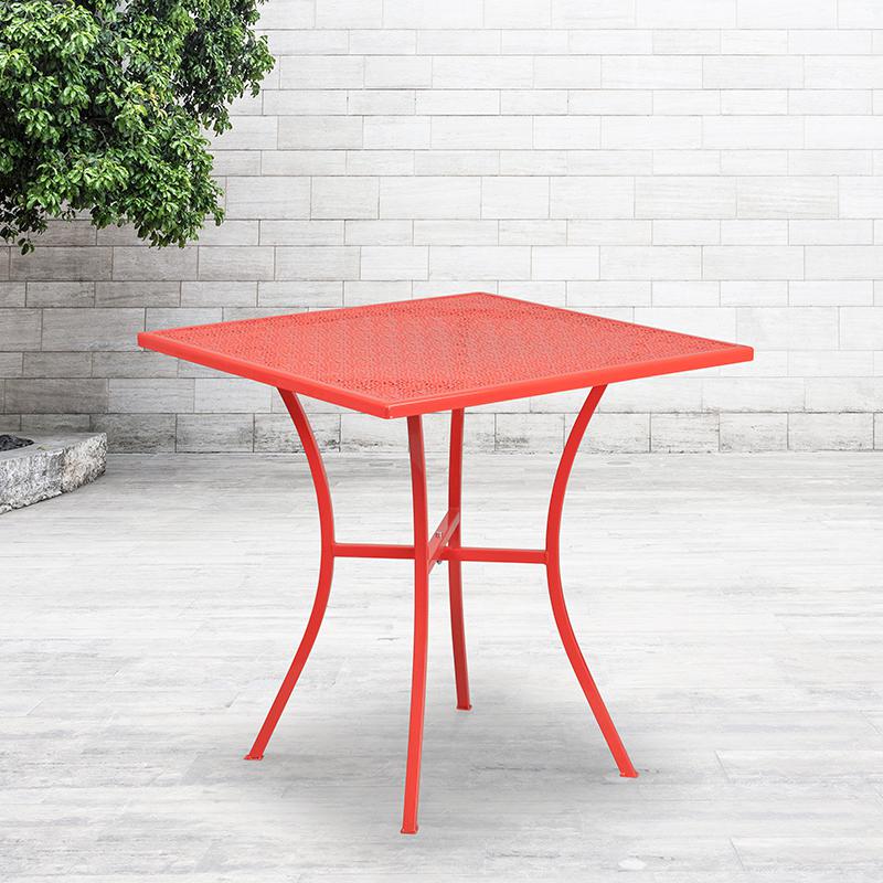 Commercial Grade 28" Square Coral Indoor-Outdoor Steel Patio Table. Picture 1