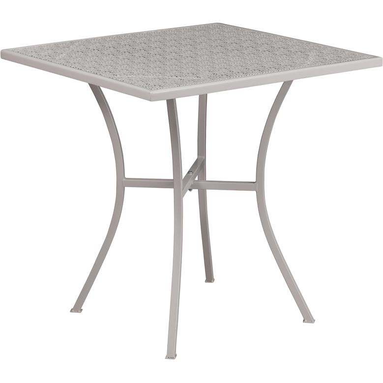 Commercial Grade 28" Square Light Gray Indoor-Outdoor Steel Patio Table. Picture 2