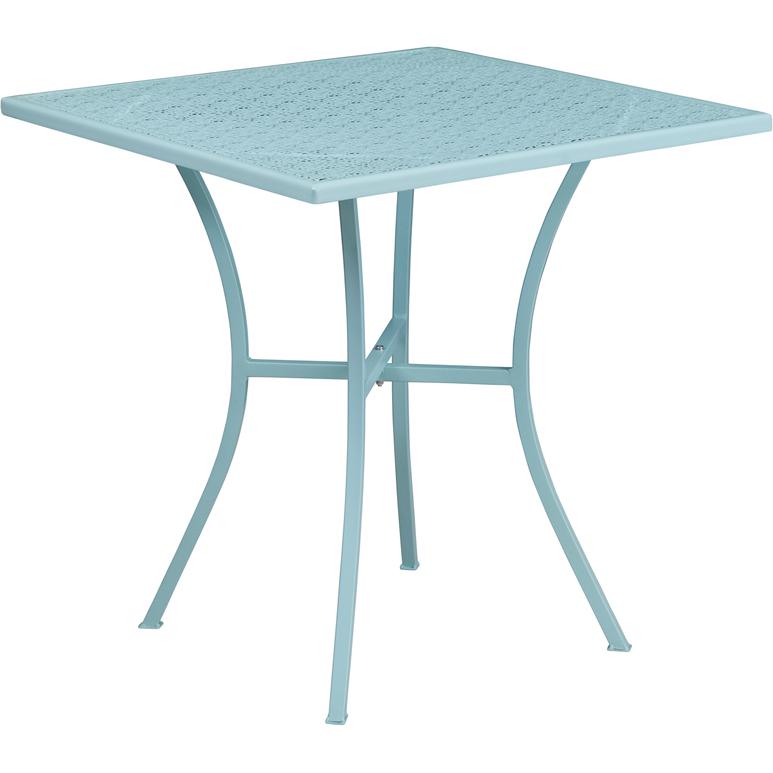 Commercial Grade 28" Square Sky Blue Indoor-Outdoor Steel Patio Table. Picture 2
