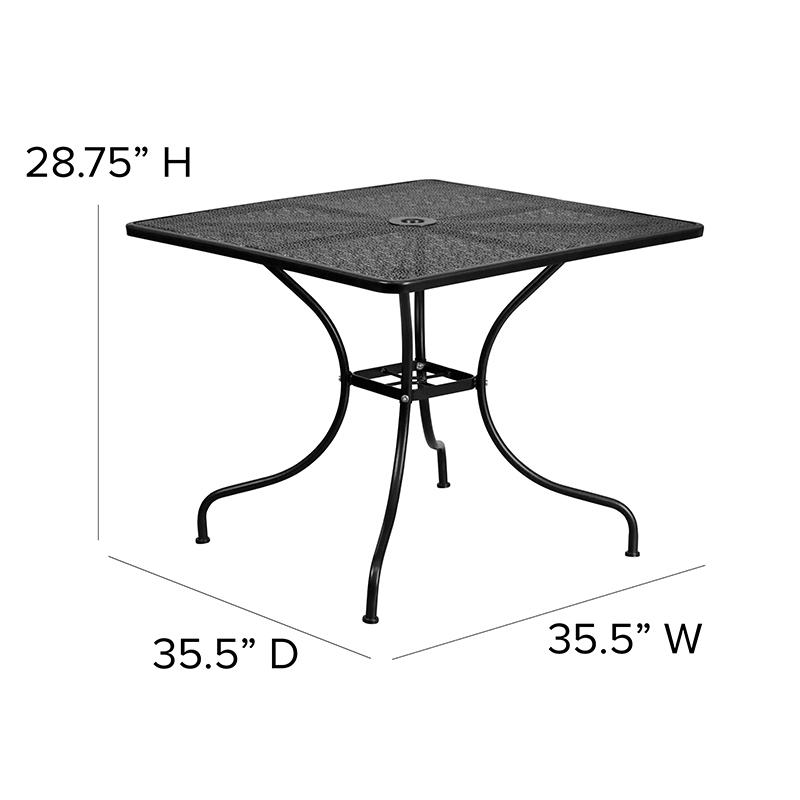Commercial Grade 35.5" Square Black Indoor-Outdoor Steel Patio Table. Picture 5