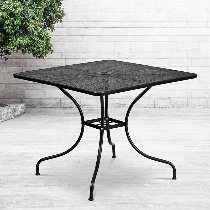 Commercial Grade 35.5" Square Black Indoor-Outdoor Steel Patio Table. Picture 1