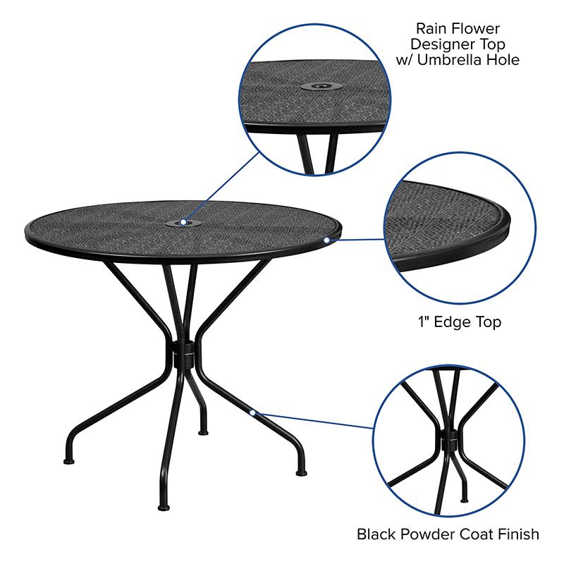 35.25" Round Black Indoor-Outdoor Steel Patio Table with Umbrella Hole. Picture 5