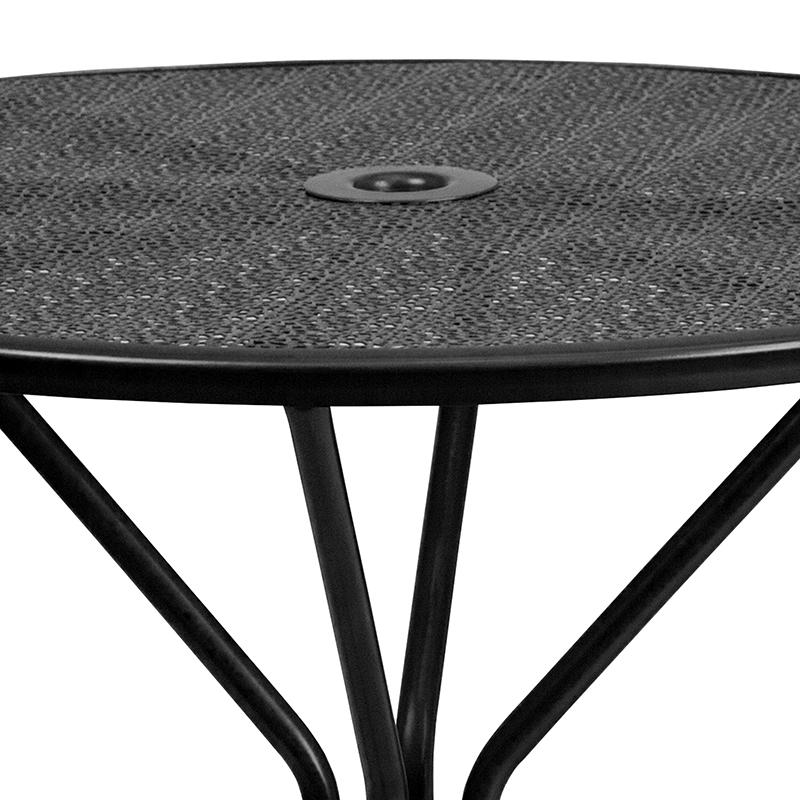 35.25" Round Black Indoor-Outdoor Steel Patio Table with Umbrella Hole. Picture 8