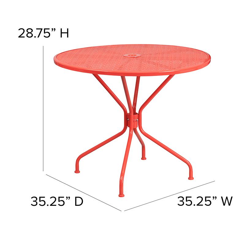 Commercial Grade 35.25" Round Coral Indoor-Outdoor Steel Patio Table. Picture 5