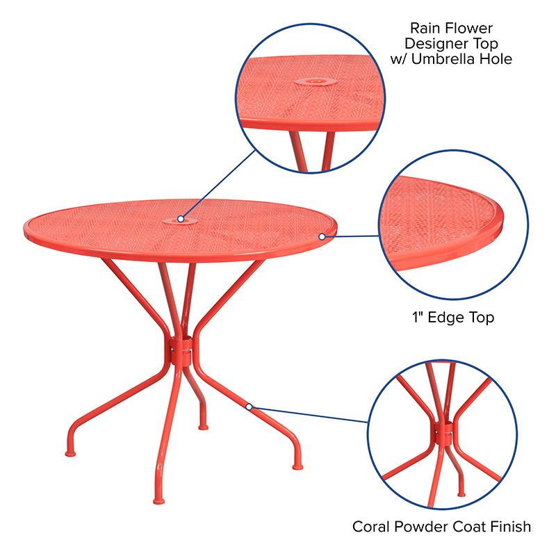 Commercial Grade 35.25" Round Coral Indoor-Outdoor Steel Patio Table. Picture 4