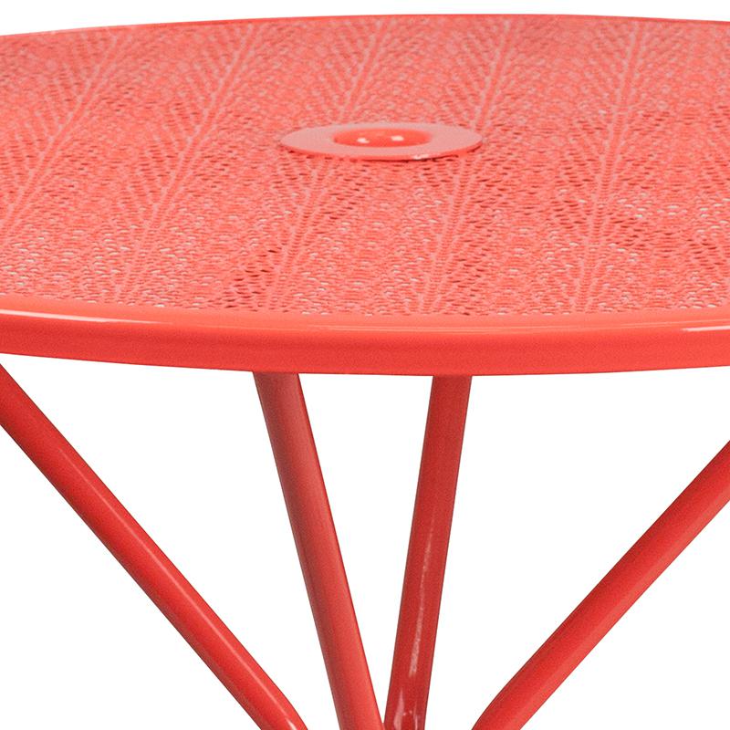 Commercial Grade 35.25" Round Coral Indoor-Outdoor Steel Patio Table. Picture 6