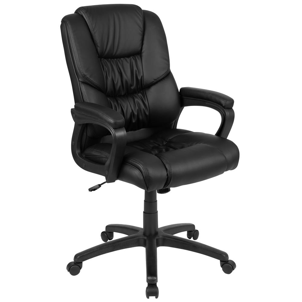 Flash Fundamentals Big & Tall 400 lb. Rated Black LeatherSoft Swivel Office Chair with Padded Arms, BIFMA Certified. The main picture.