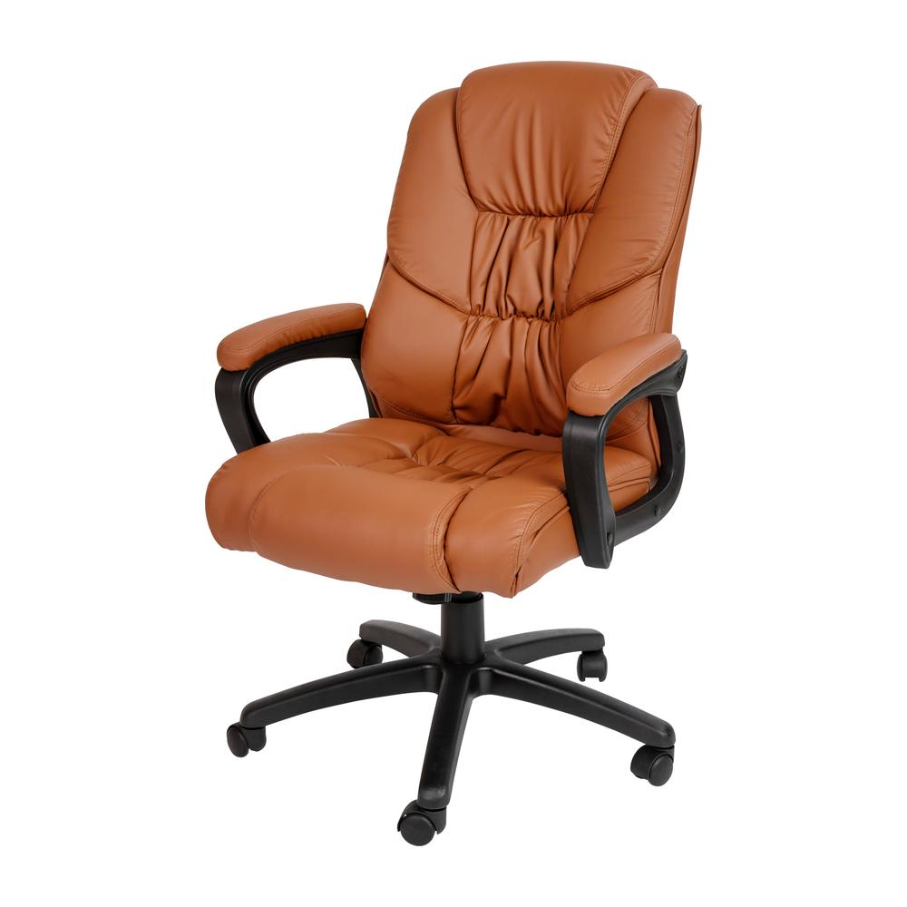Flash Fundamentals Big & Tall 400 lb. Rated Brown LeatherSoft Swivel Office Chair with Padded Arms, BIFMA Certified. The main picture.