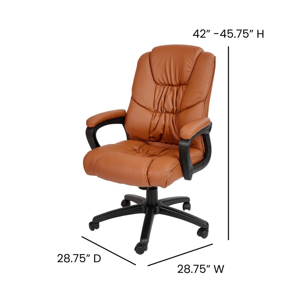 Flash Fundamentals Big & Tall 400 lb. Rated Brown LeatherSoft Swivel Office Chair with Padded Arms, BIFMA Certified. Picture 5