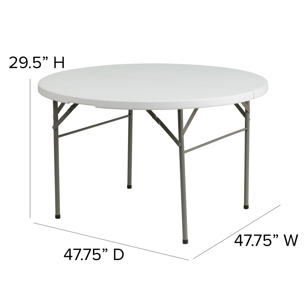 4-Foot Round Bi-Fold Granite White Plastic Banquet and Event Folding Table with Carrying Handle. Picture 2
