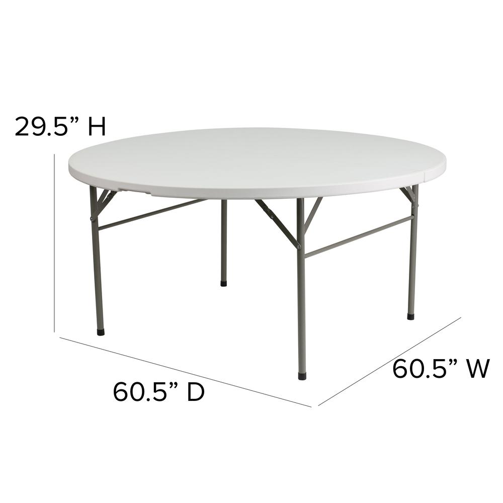 5-Foot Round Bi-Fold White Plastic Folding Table with Carrying Handle. Picture 2