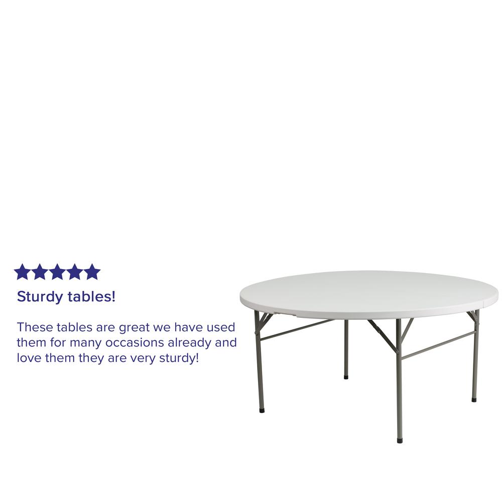 5-Foot Round Bi-Fold White Plastic Folding Table with Carrying Handle. Picture 6