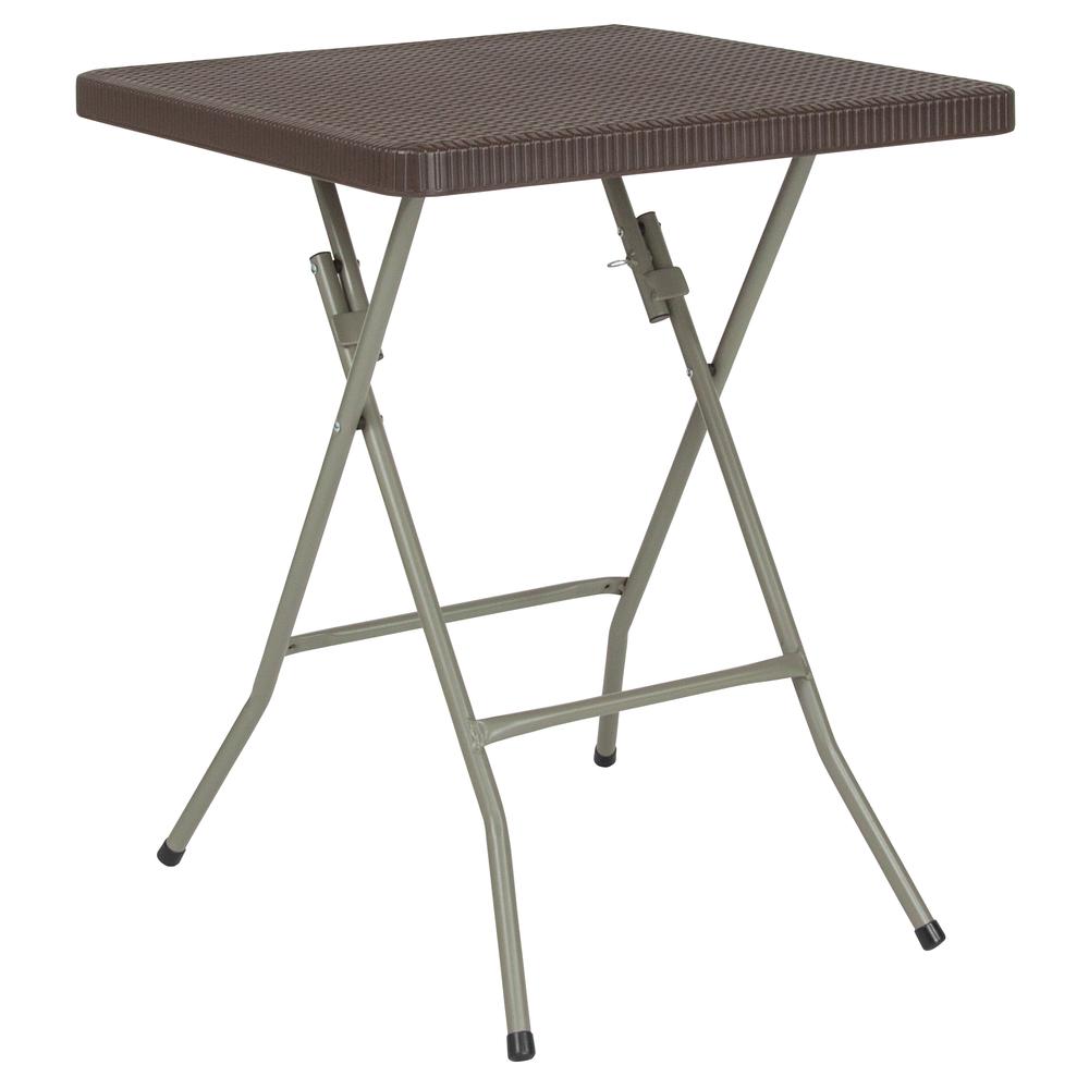 1.95-Foot Square Brown Rattan Plastic Folding Table. Picture 1