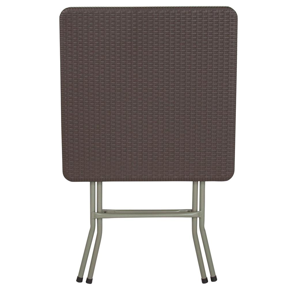 1.95-Foot Square Brown Rattan Plastic Folding Table. Picture 3