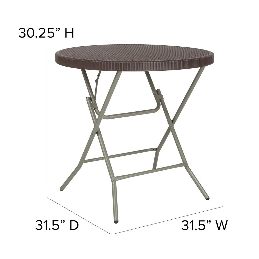 2.6-Foot Round Brown Rattan Plastic Folding Table. Picture 2