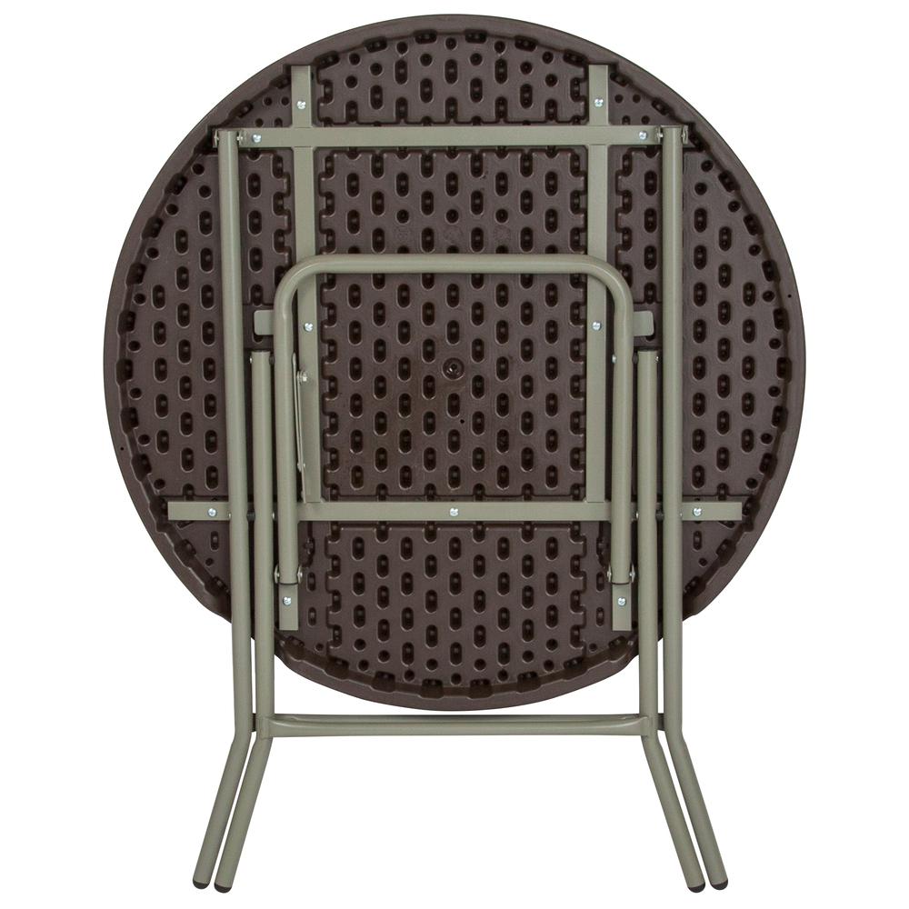 2.6-Foot Round Brown Rattan Plastic Folding Table. Picture 2