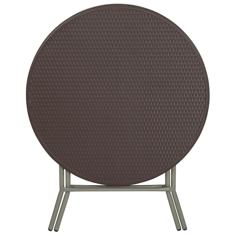 2.6-Foot Round Brown Rattan Plastic Folding Table. Picture 3