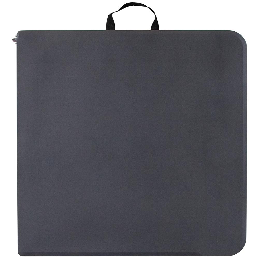 4-Foot Height Adjustable Bi-Fold Dark Gray Plastic Folding Table with Carrying Handle. Picture 4