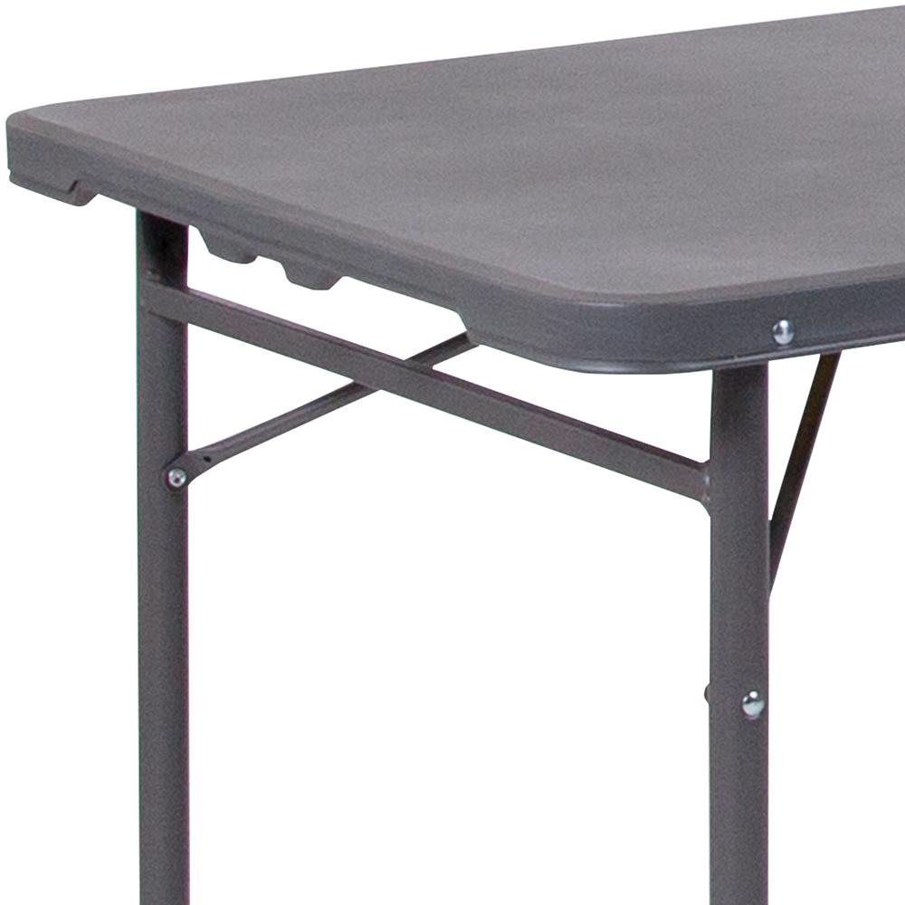 4-Foot Height Adjustable Bi-Fold Dark Gray Plastic Folding Table with Carrying Handle. Picture 6