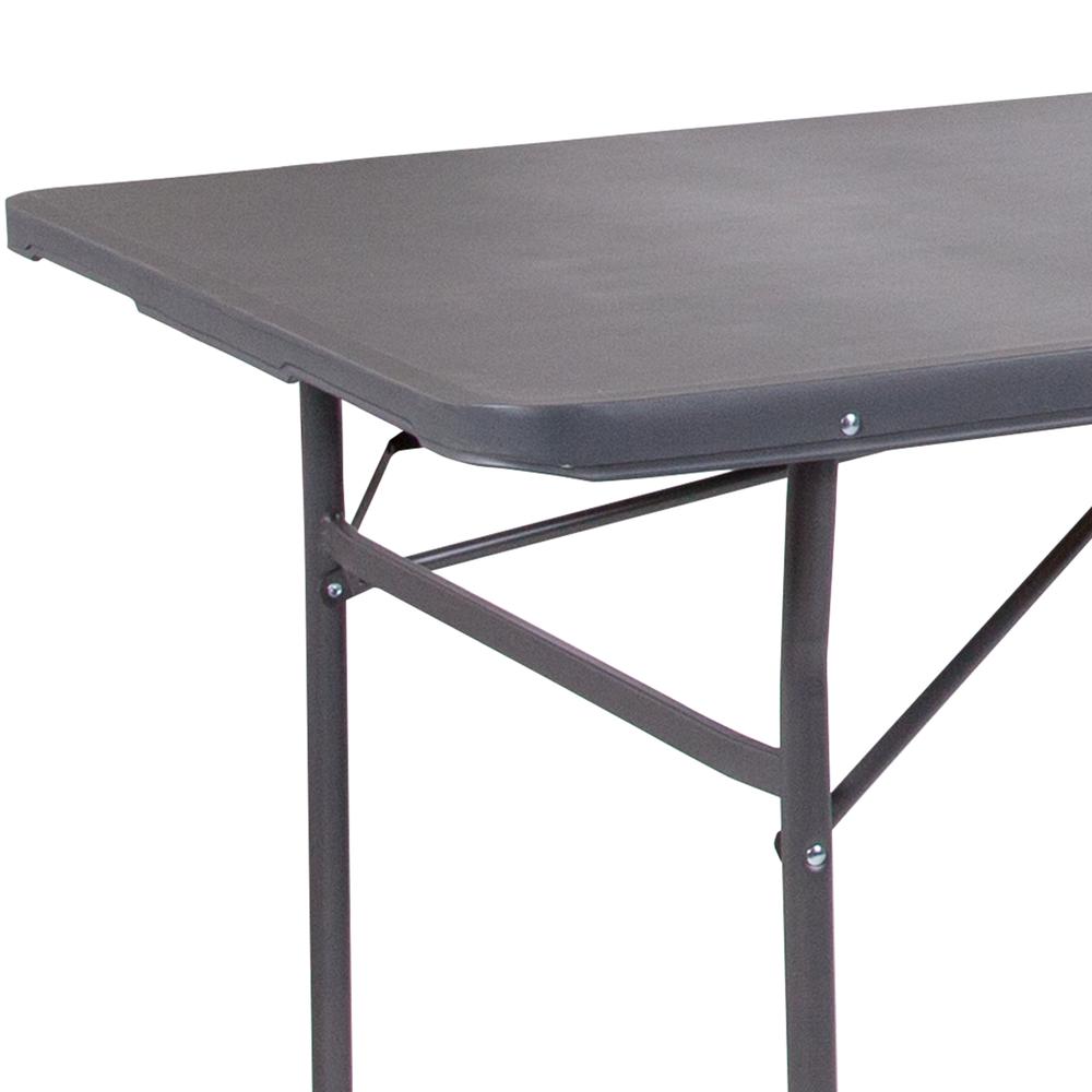 6-Foot Bi-Fold Dark Gray Plastic Folding Table with Carrying Handle. Picture 7