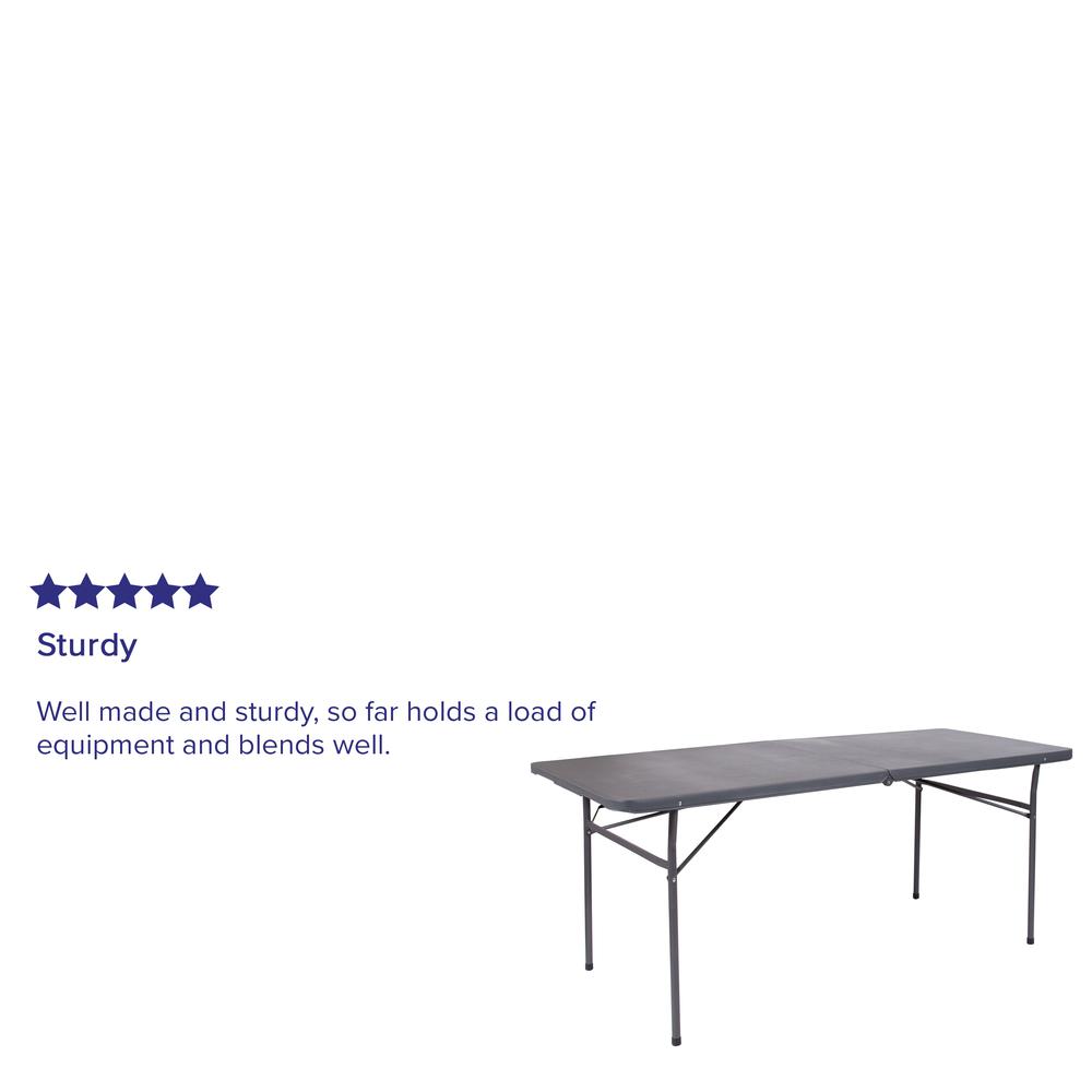 6-Foot Bi-Fold Dark Gray Plastic Folding Table with Carrying Handle. Picture 8
