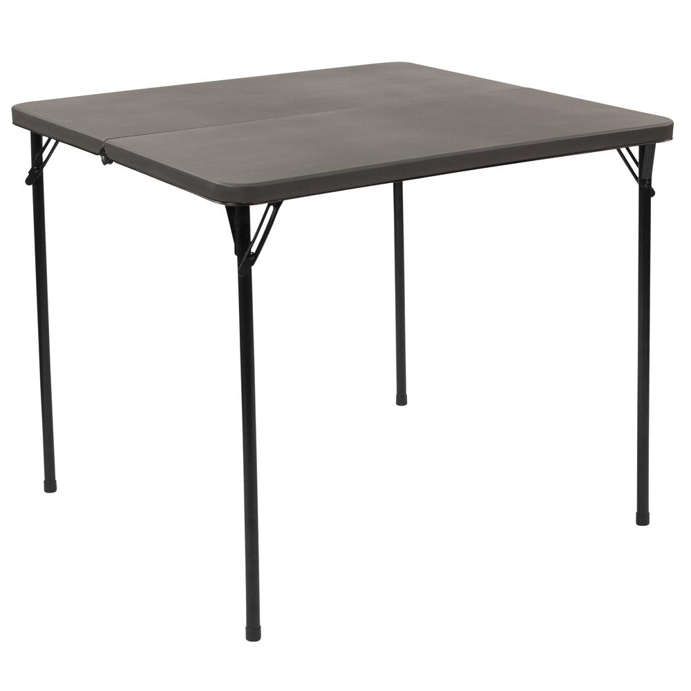2.83-Foot Square Bi-Fold Dark Gray Plastic Folding Table with Carrying Handle. Picture 1